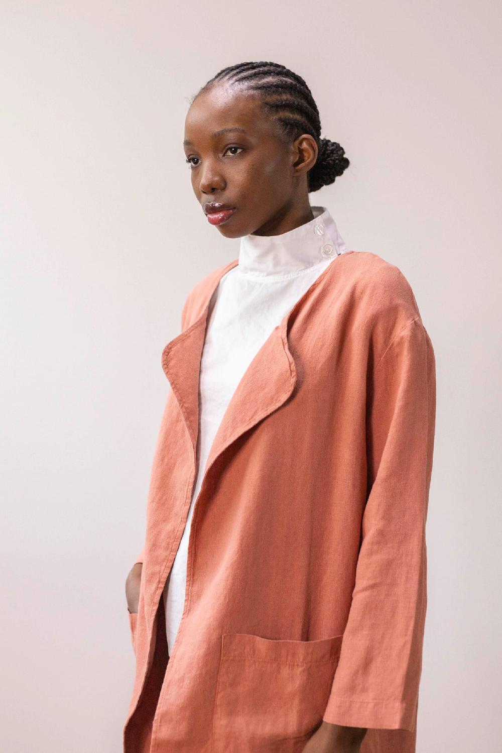 Pan Producto Básico Chaqueta De Lino Color Teja