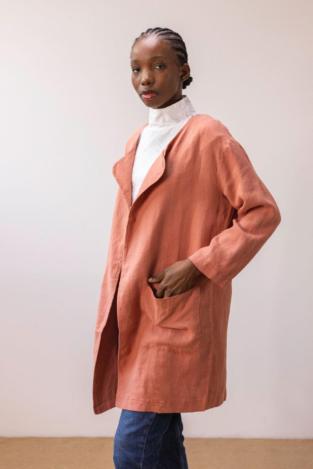 Pan Producto Básico Chaqueta De Lino Color Teja