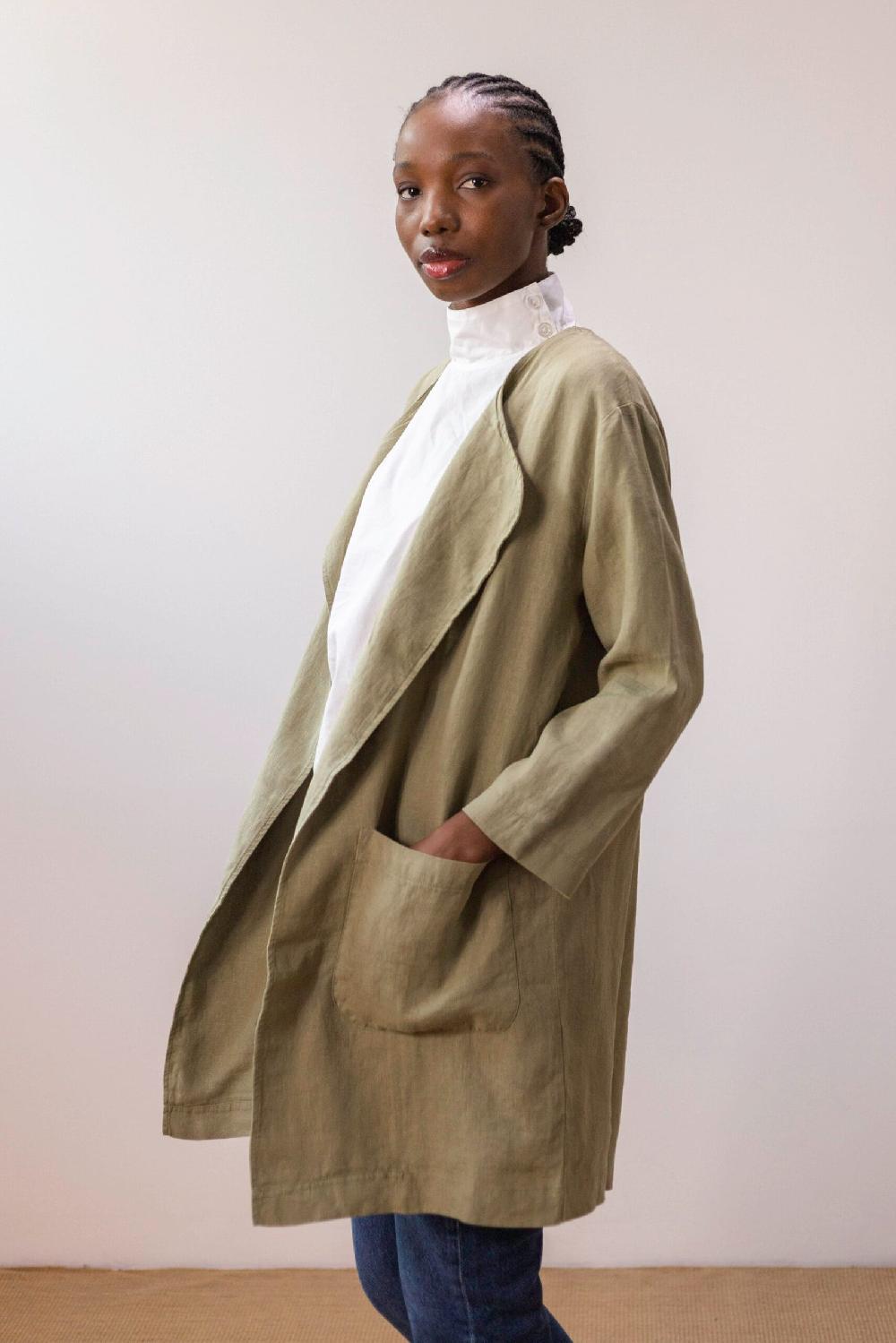 Pan Producto Básico Chaqueta De Lino Verde Caqui