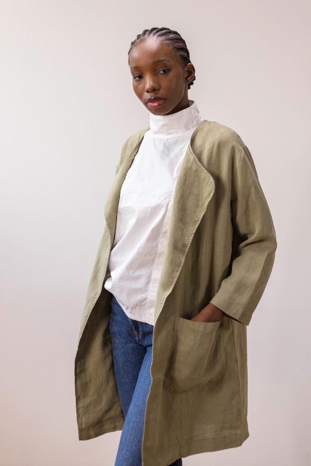 Pan Producto Básico Chaqueta De Lino Verde Caqui