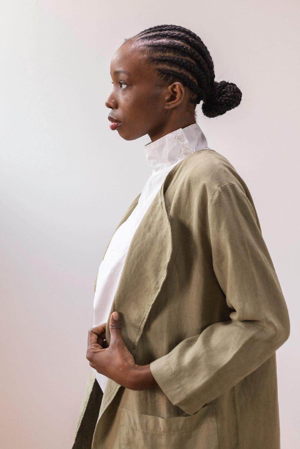 Pan Producto Básico Chaqueta De Lino Verde Caqui