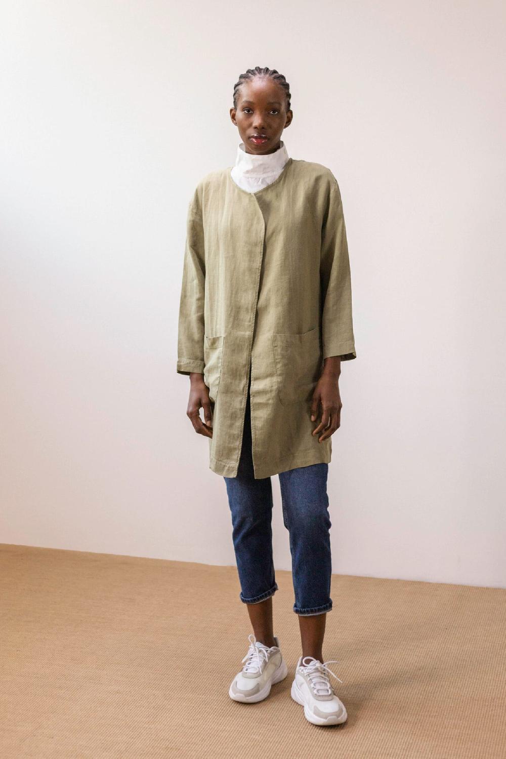 pan producto básico Chaqueta de lino verde caqui