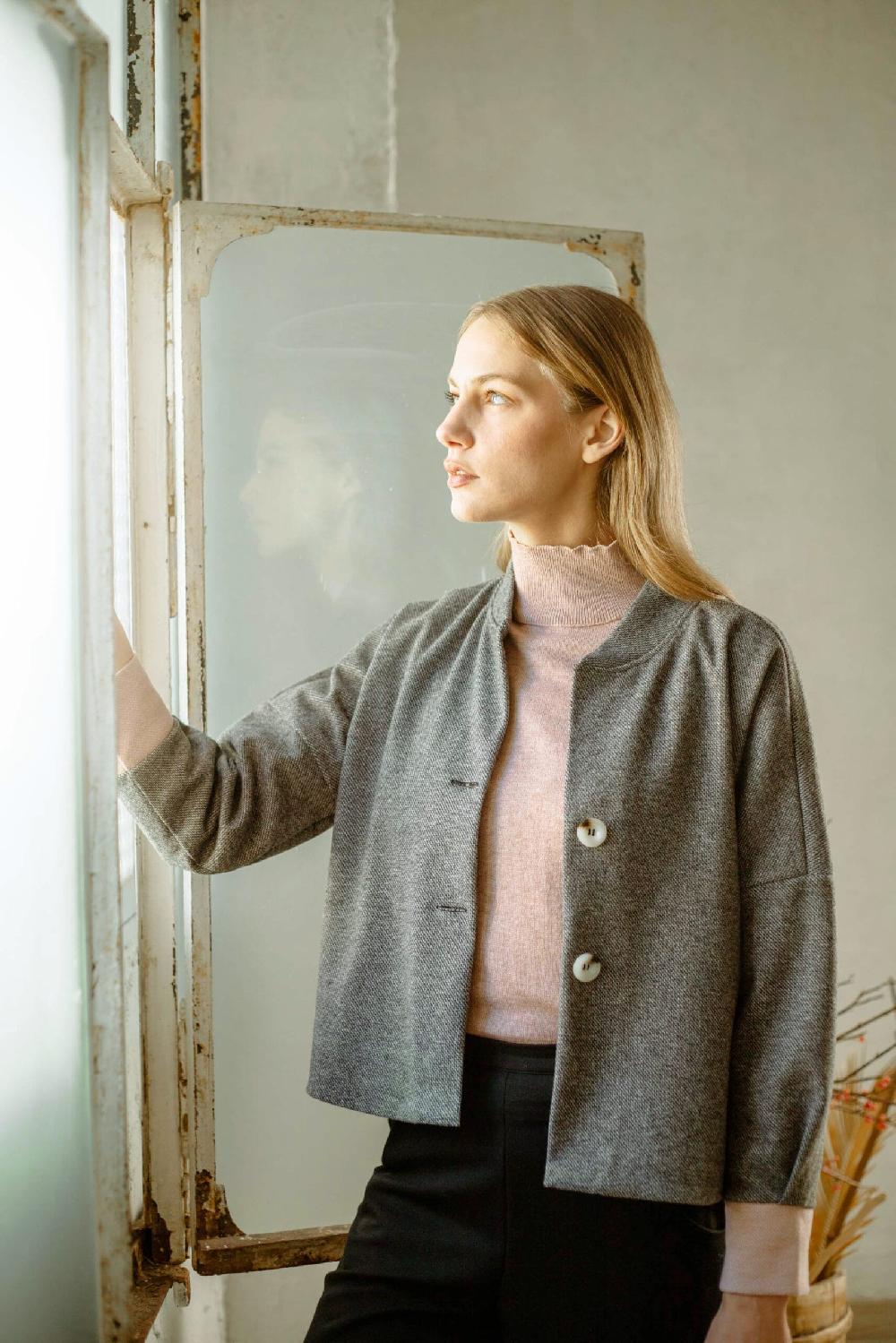 pan producto básico Chaqueta gris jaspeado