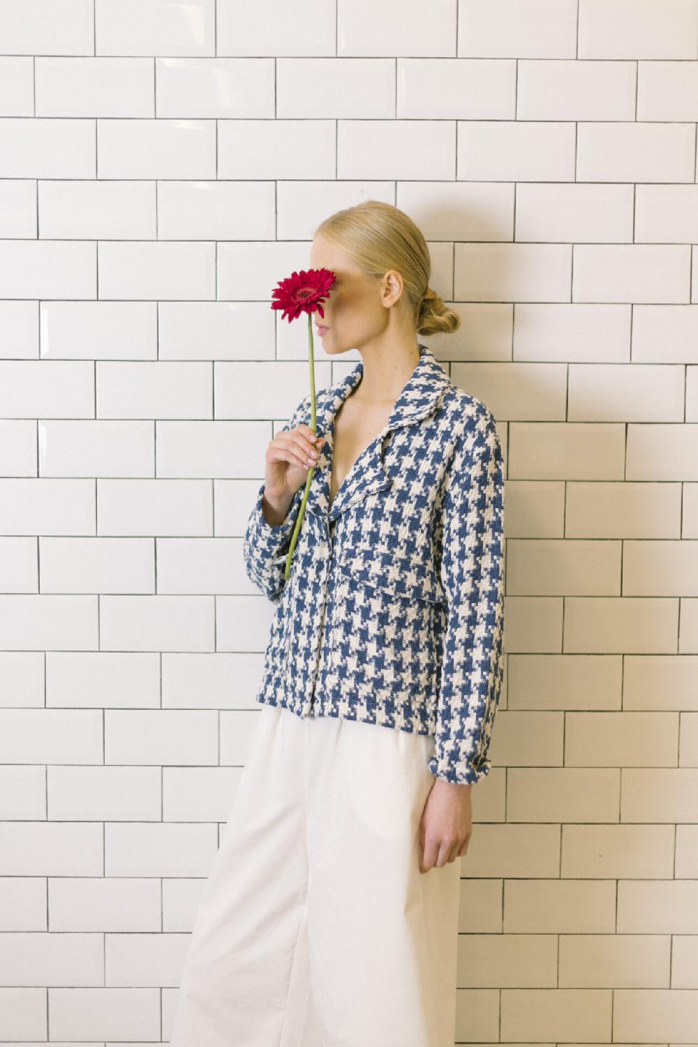 pan producto básico Chaqueta pata de gallo azul