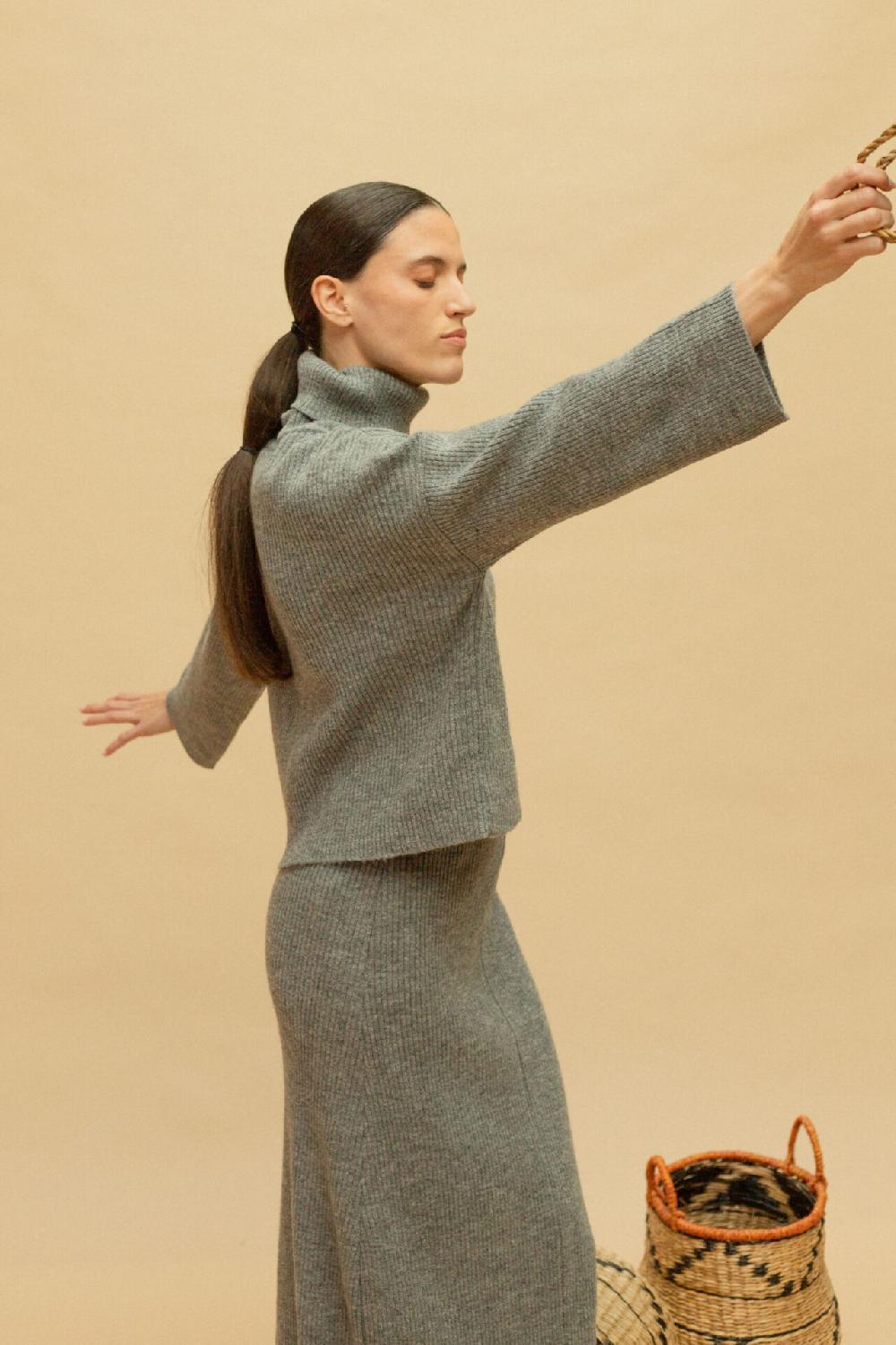 Pan Producto Básico Jersey Cuello Vuelto Gris