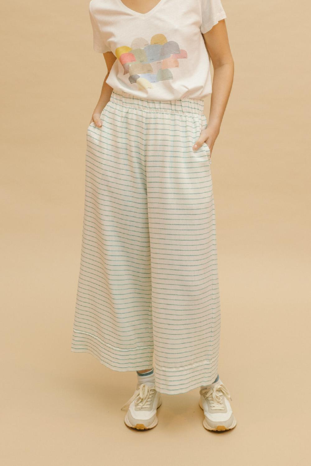 Pan Producto Básico Pantalon Blanco Rayas Verdes