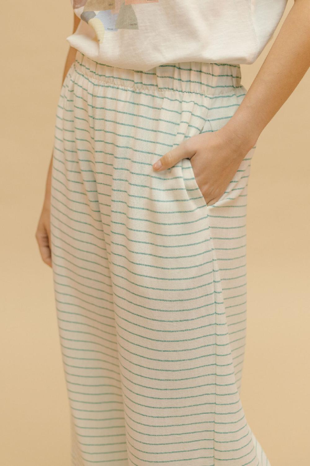 Pan Producto Básico Pantalon Blanco Rayas Verdes