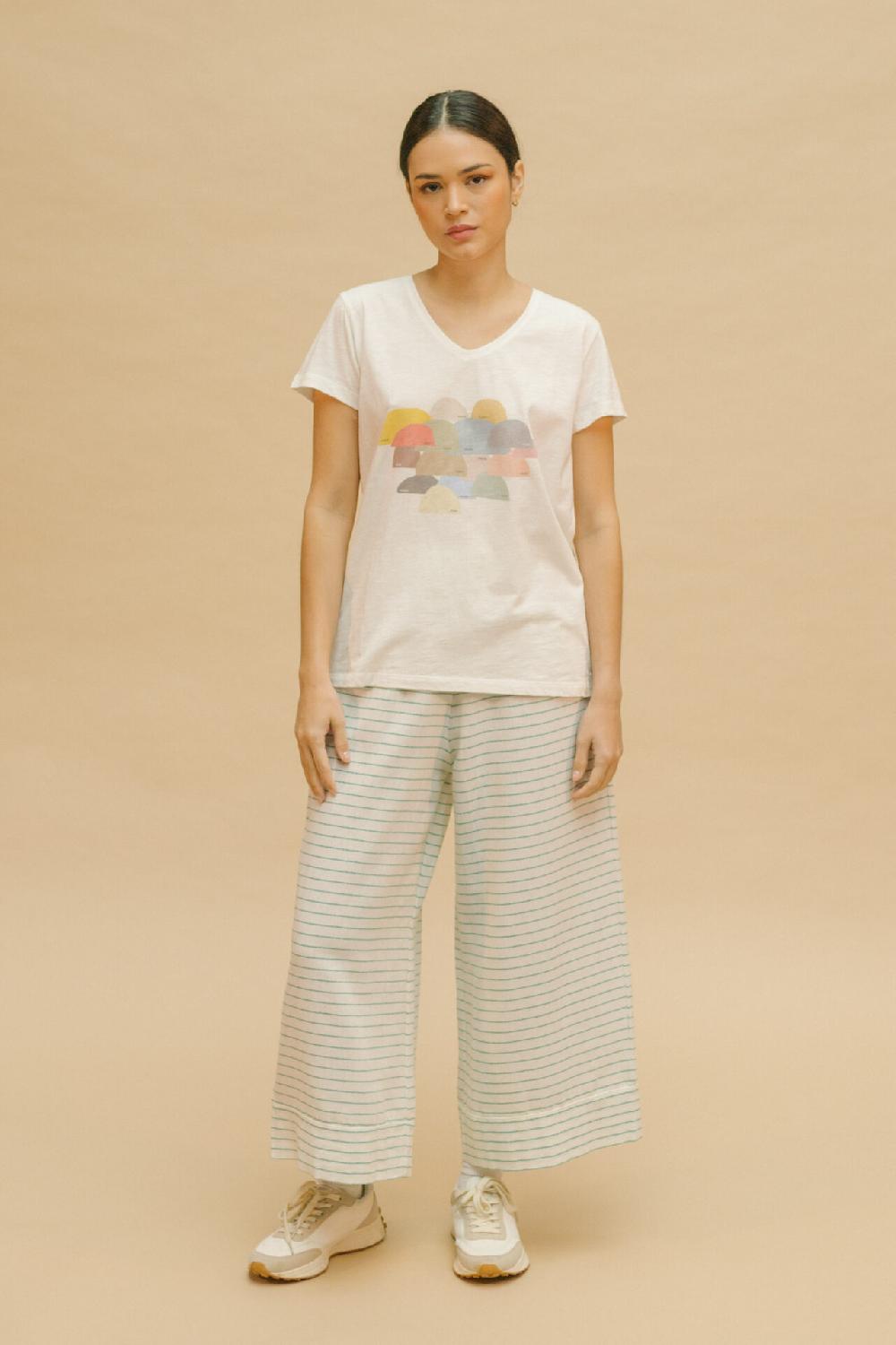 Pan Producto Básico Pantalon Blanco Rayas Verdes