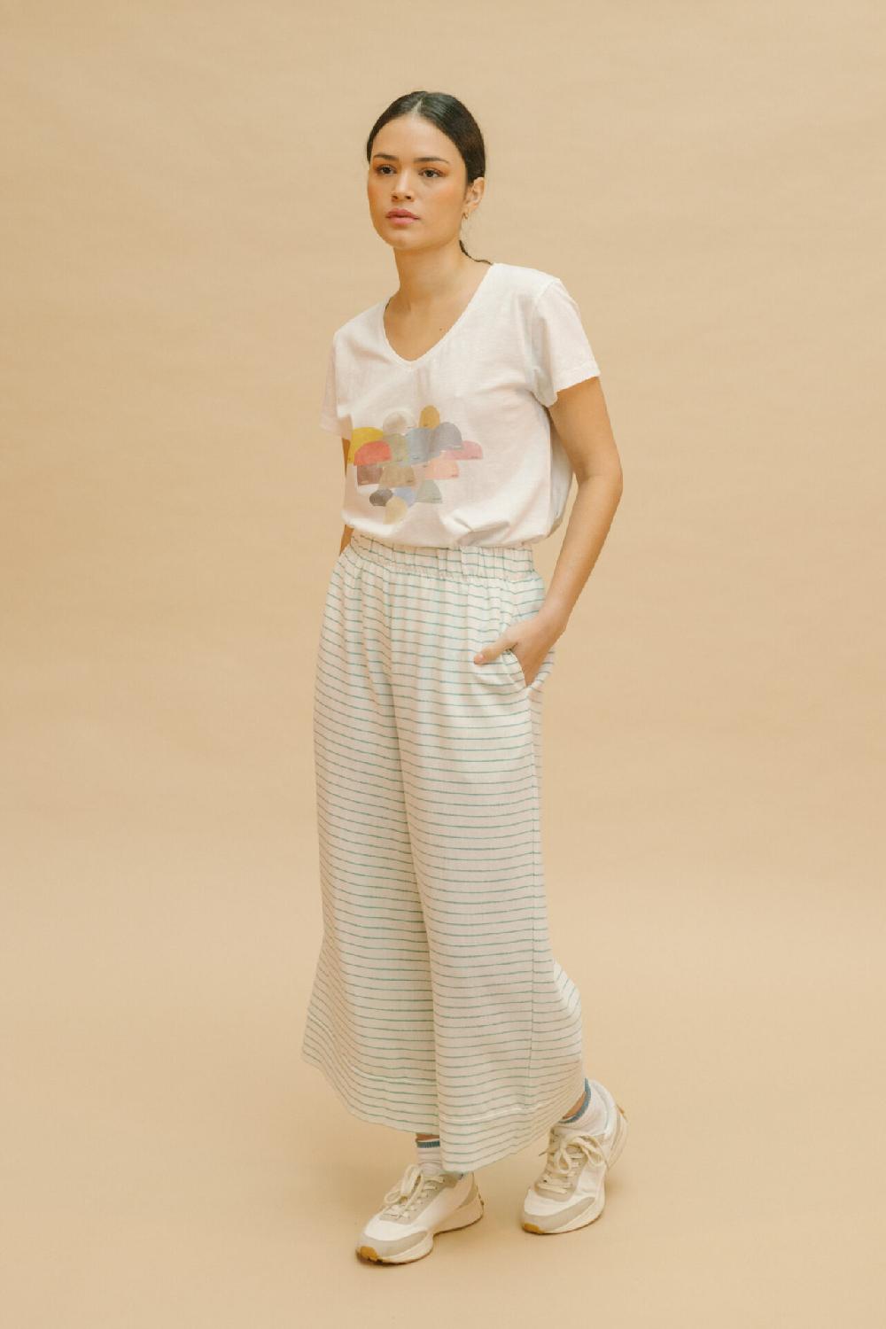 pan producto básico Pantalon blanco rayas verdes