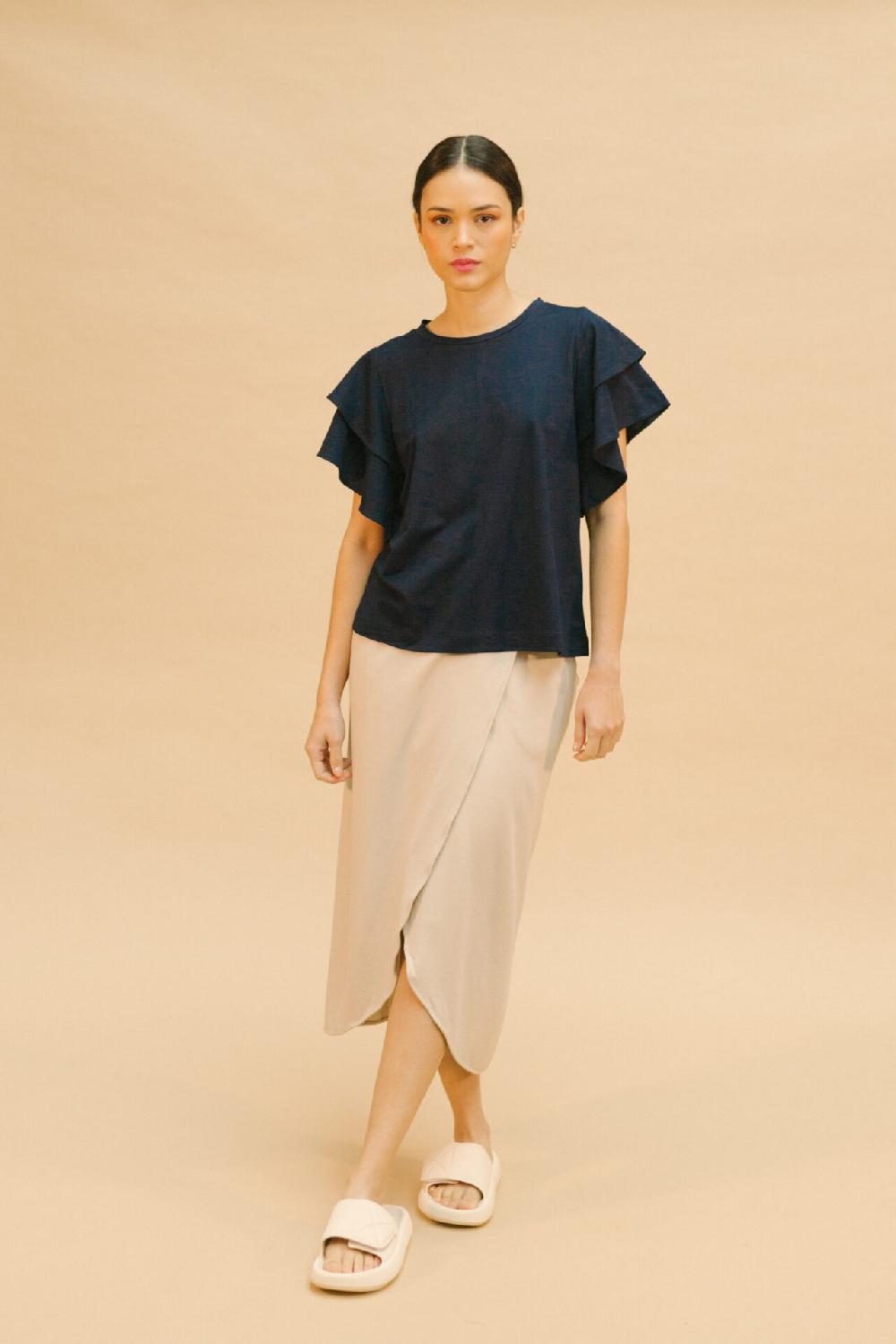 pan producto básico Top volantes azul marino