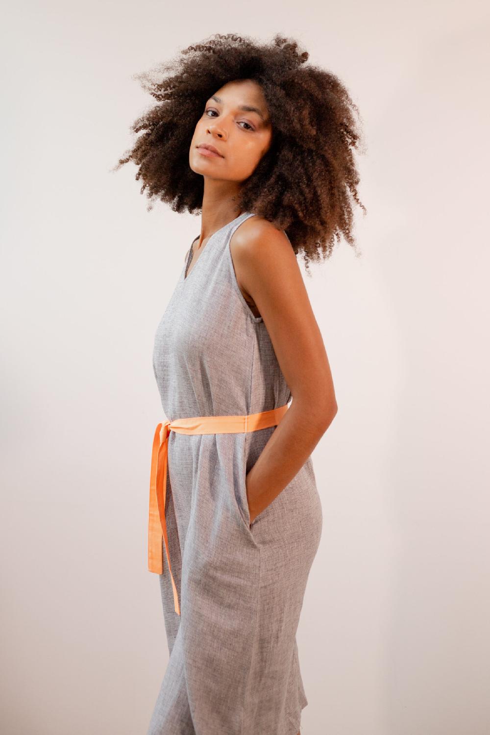 Pan Producto Básico Vestido Azul Cinturón Flúor