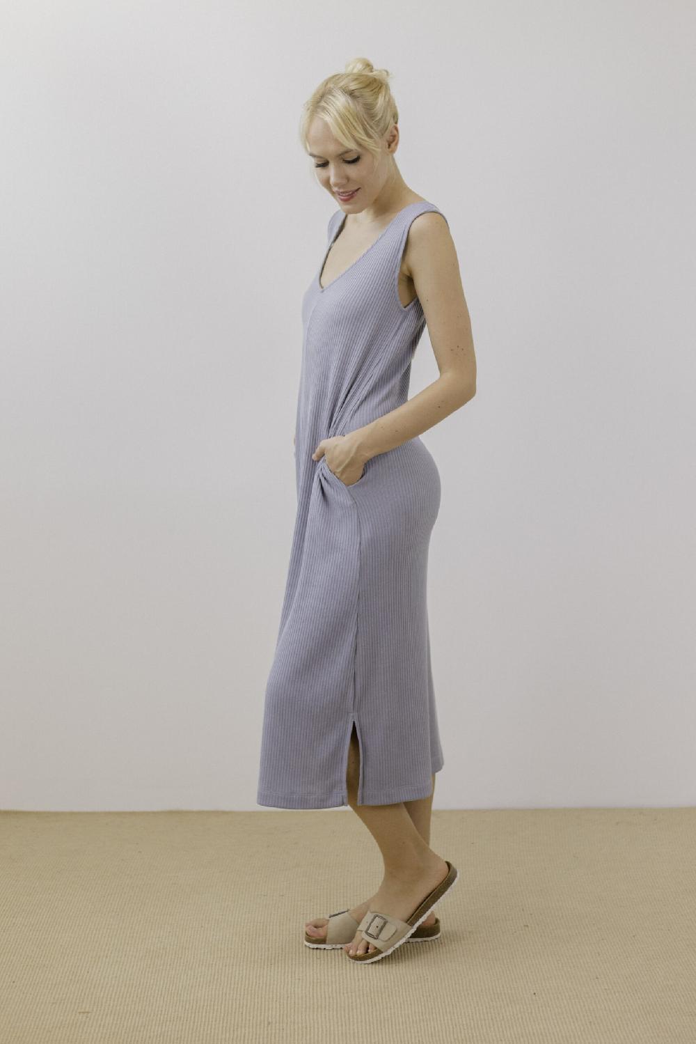 Pan Producto Básico Vestido Canalé Azul