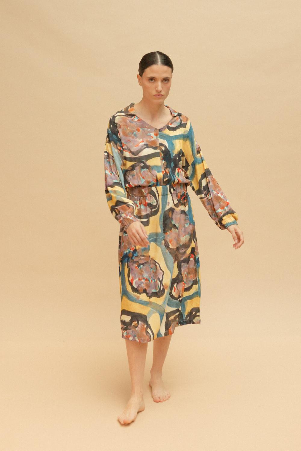 Pan Producto Básico Vestido Estampado Solapas