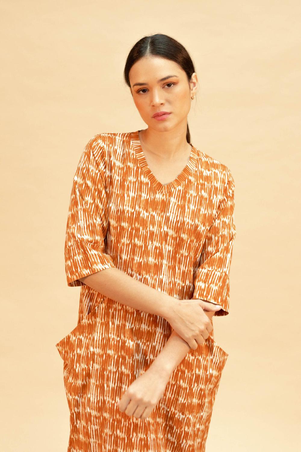 Pan Producto Básico Vestido Fluido Estampado Teja