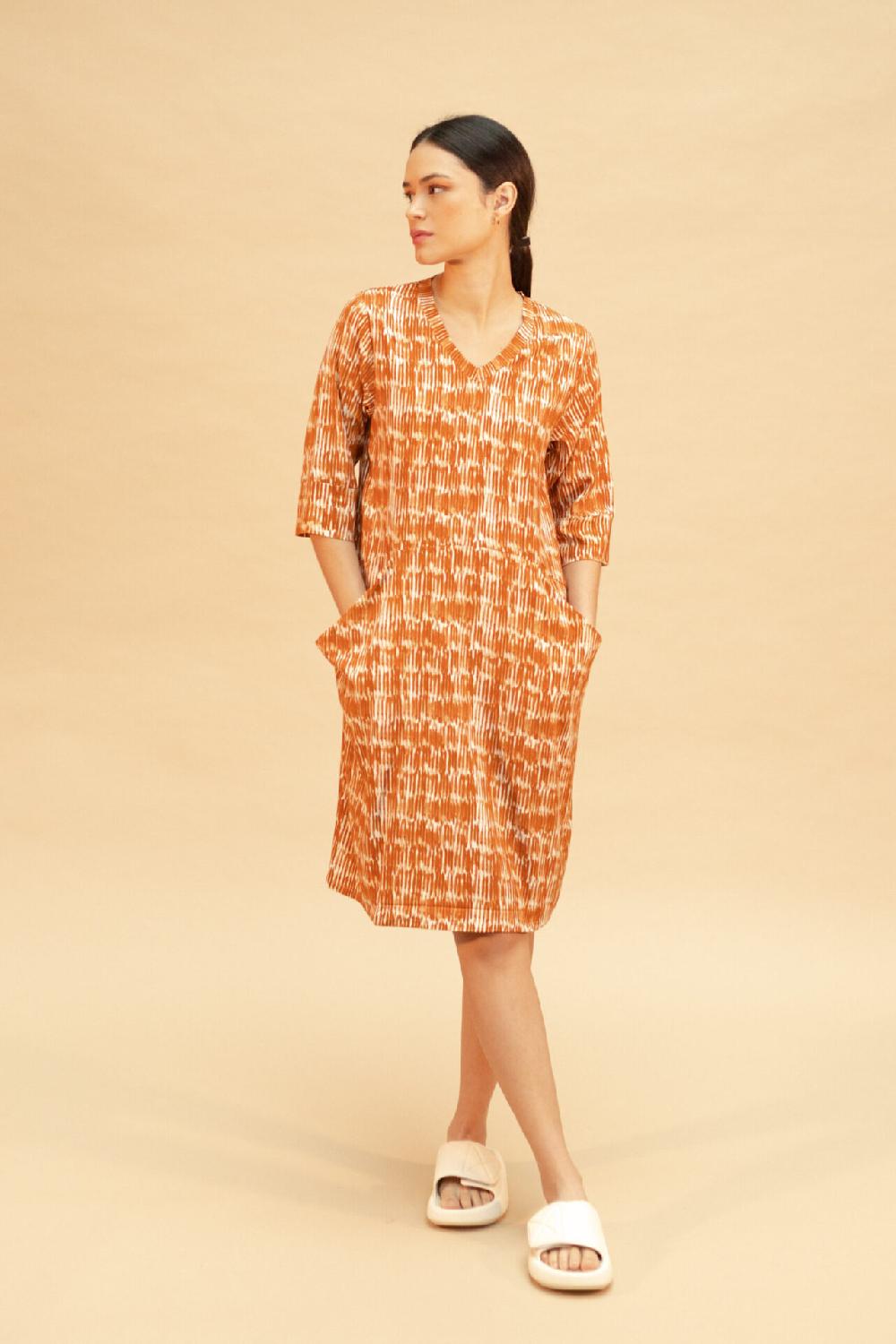 Pan Producto Básico Vestido Fluido Estampado Teja