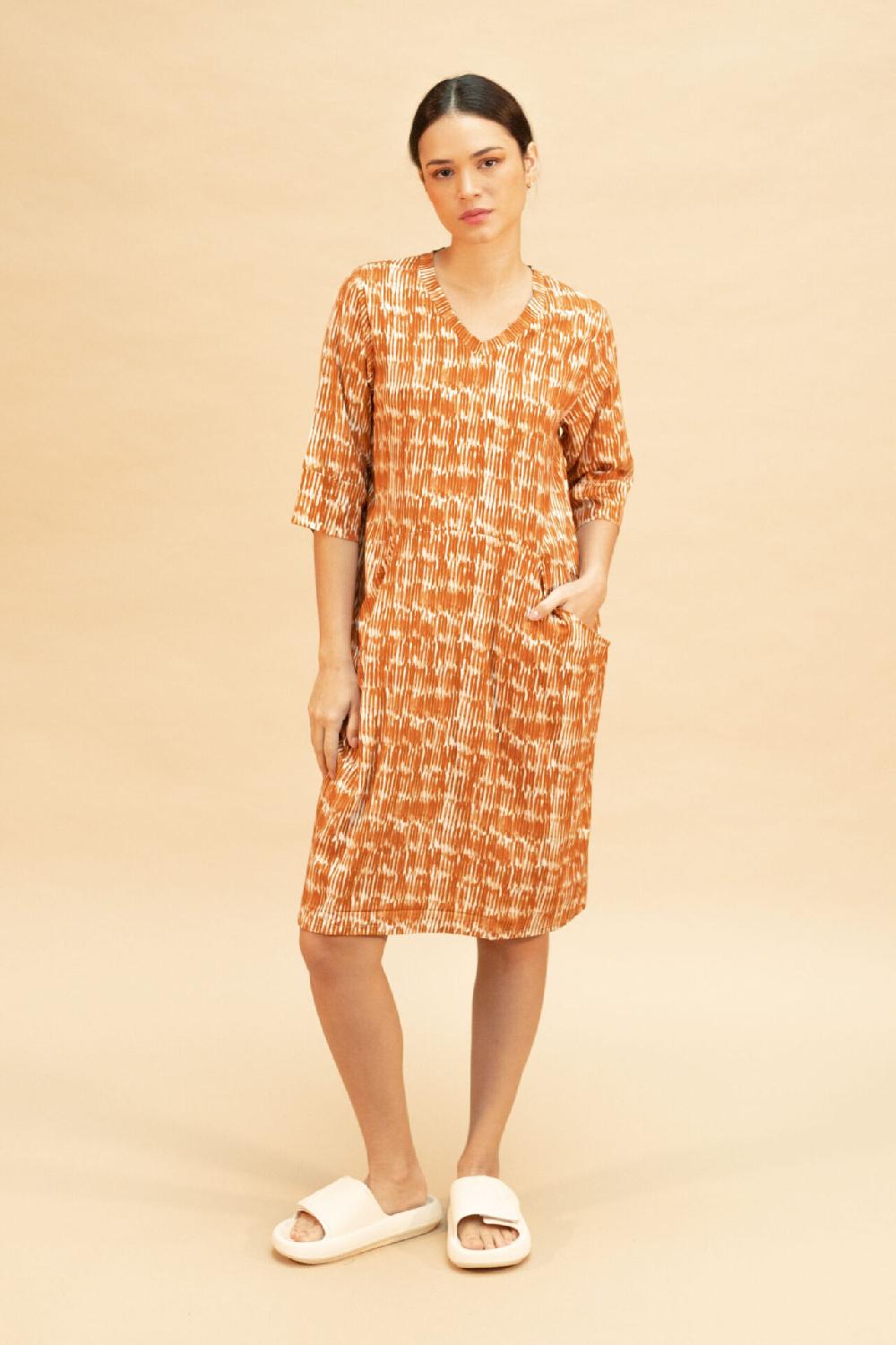 Pan Producto Básico Vestido Fluido Estampado Teja