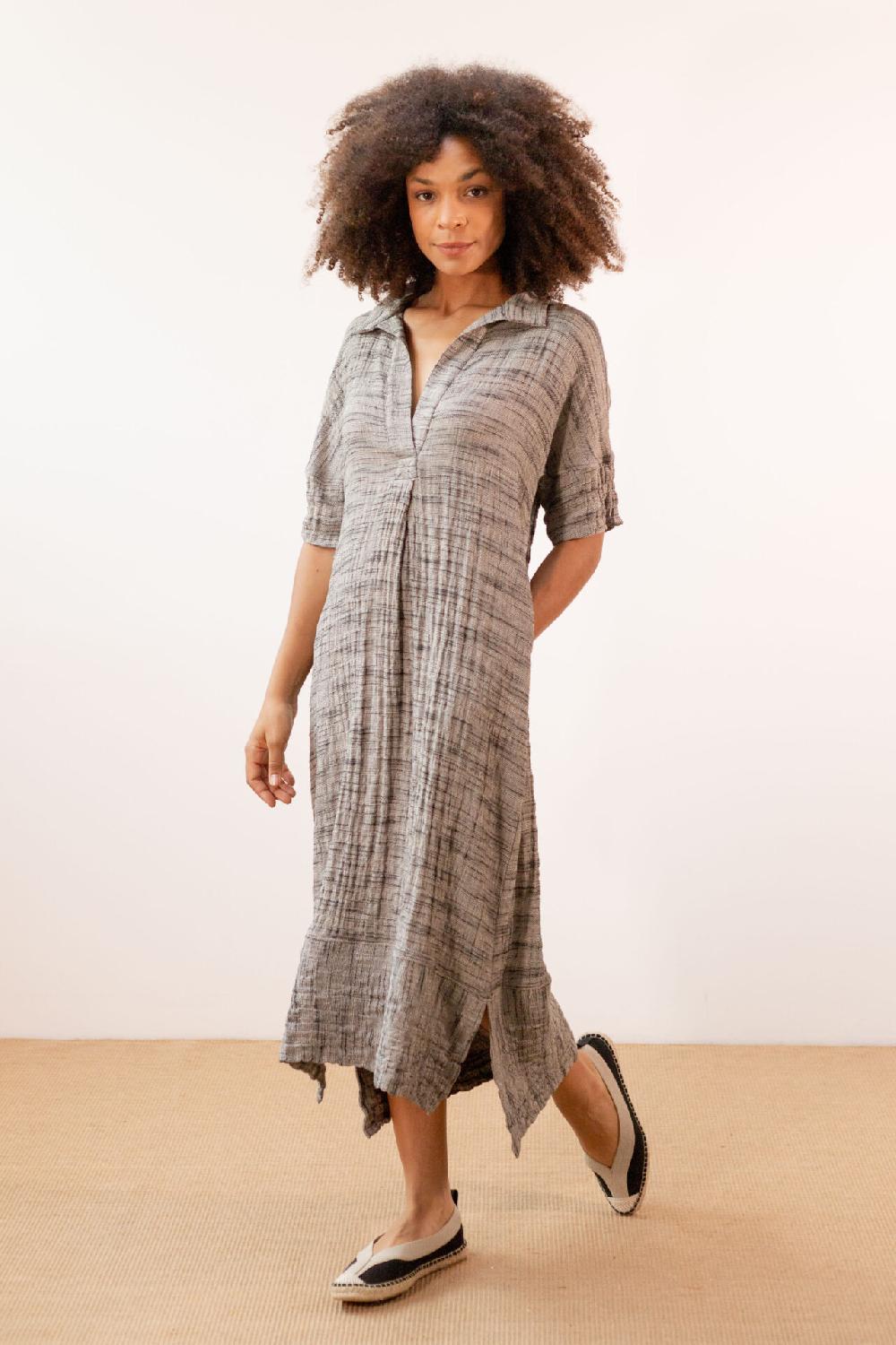 Pan Producto Básico Vestido Jaspeado Negro Y Crudo