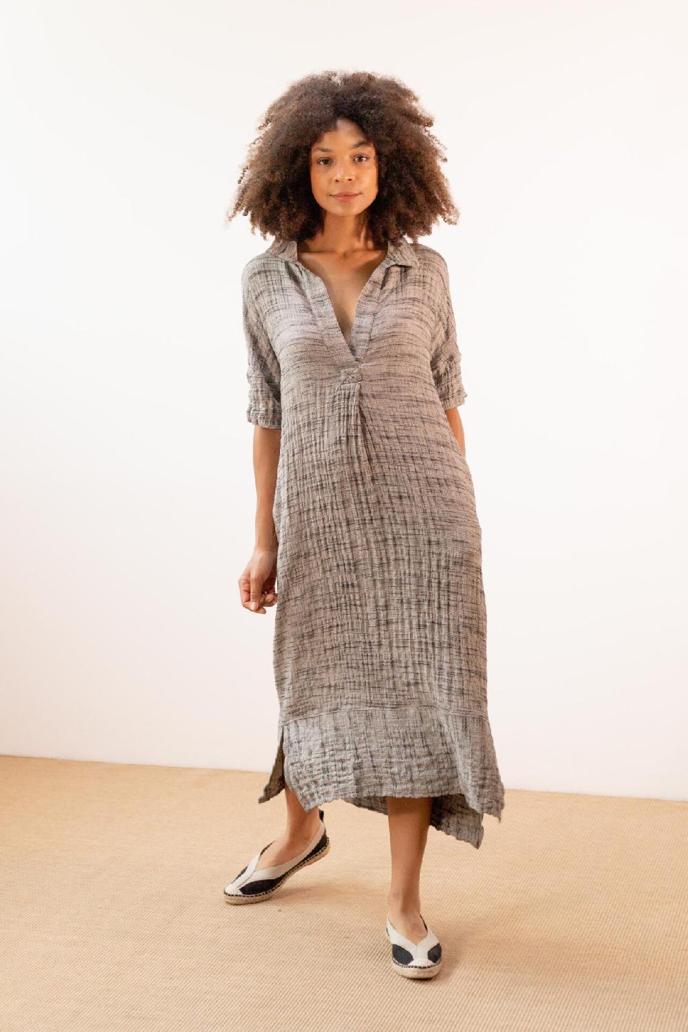 Pan Producto Básico Vestido Jaspeado Negro Y Crudo