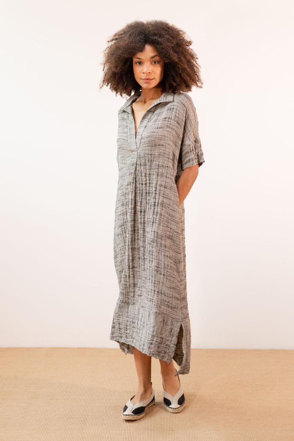 Pan Producto Básico Vestido Jaspeado Negro Y Crudo