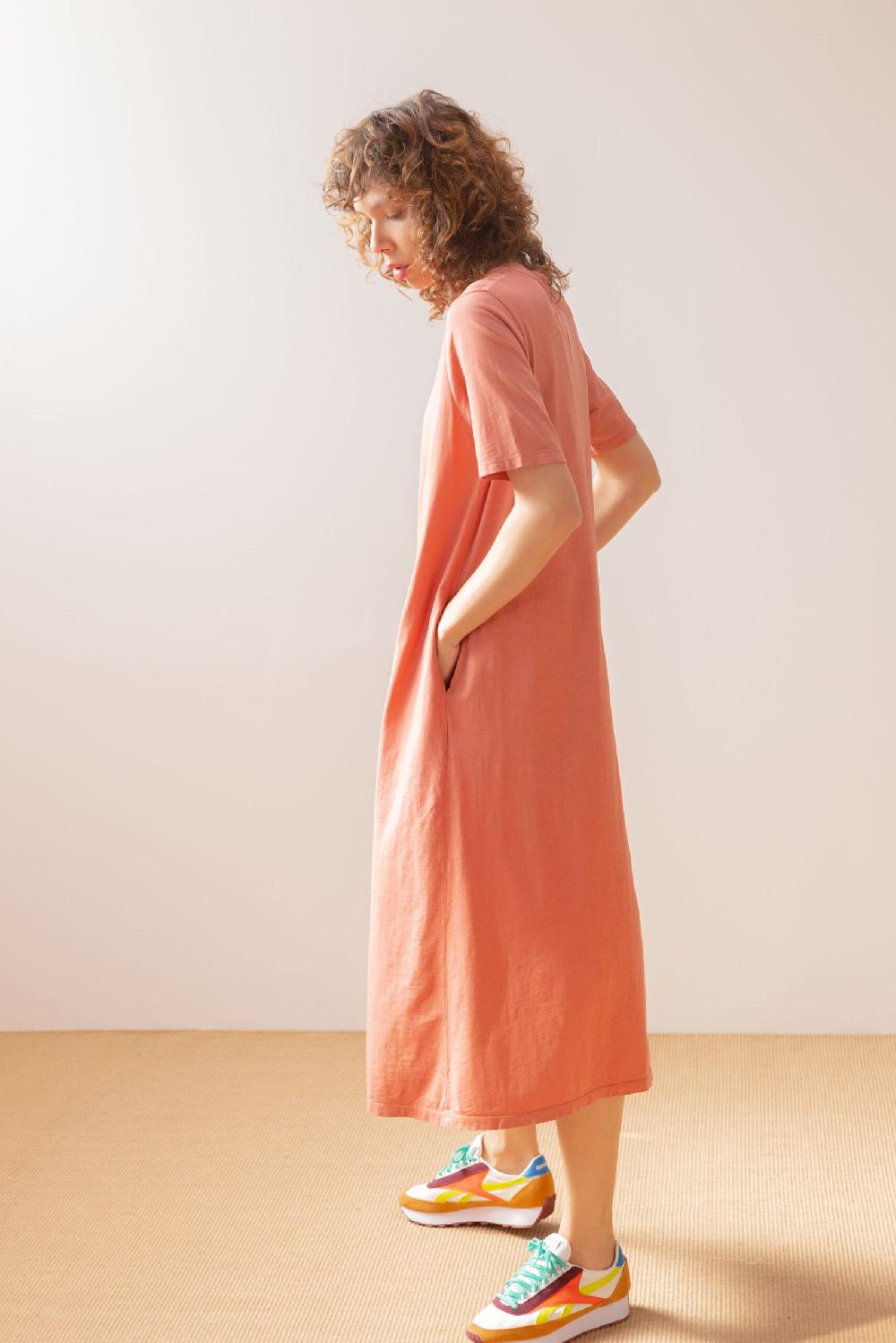 Pan Producto Básico Vestido Largo Color Teja