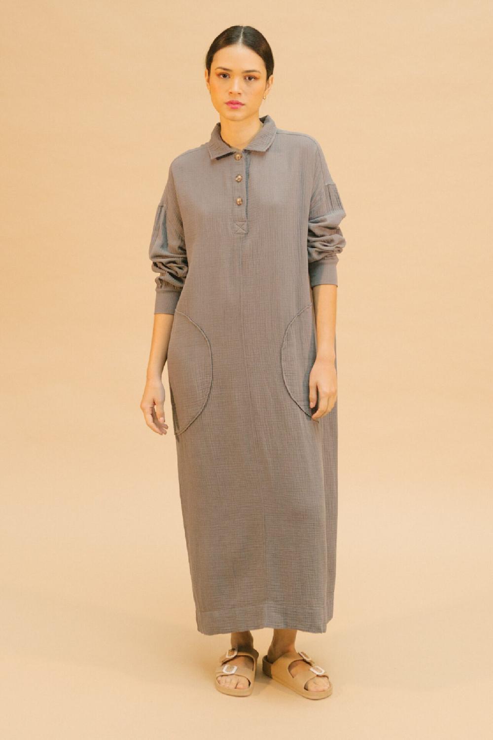 Pan Producto Básico Vestido Largo Muselina Gris