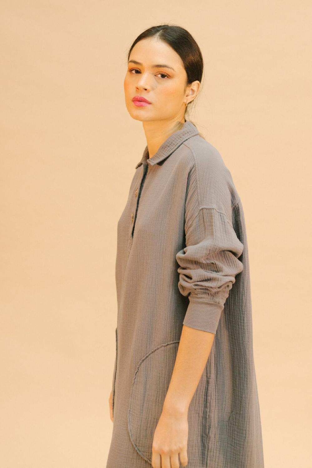 Pan Producto Básico Vestido Largo Muselina Gris