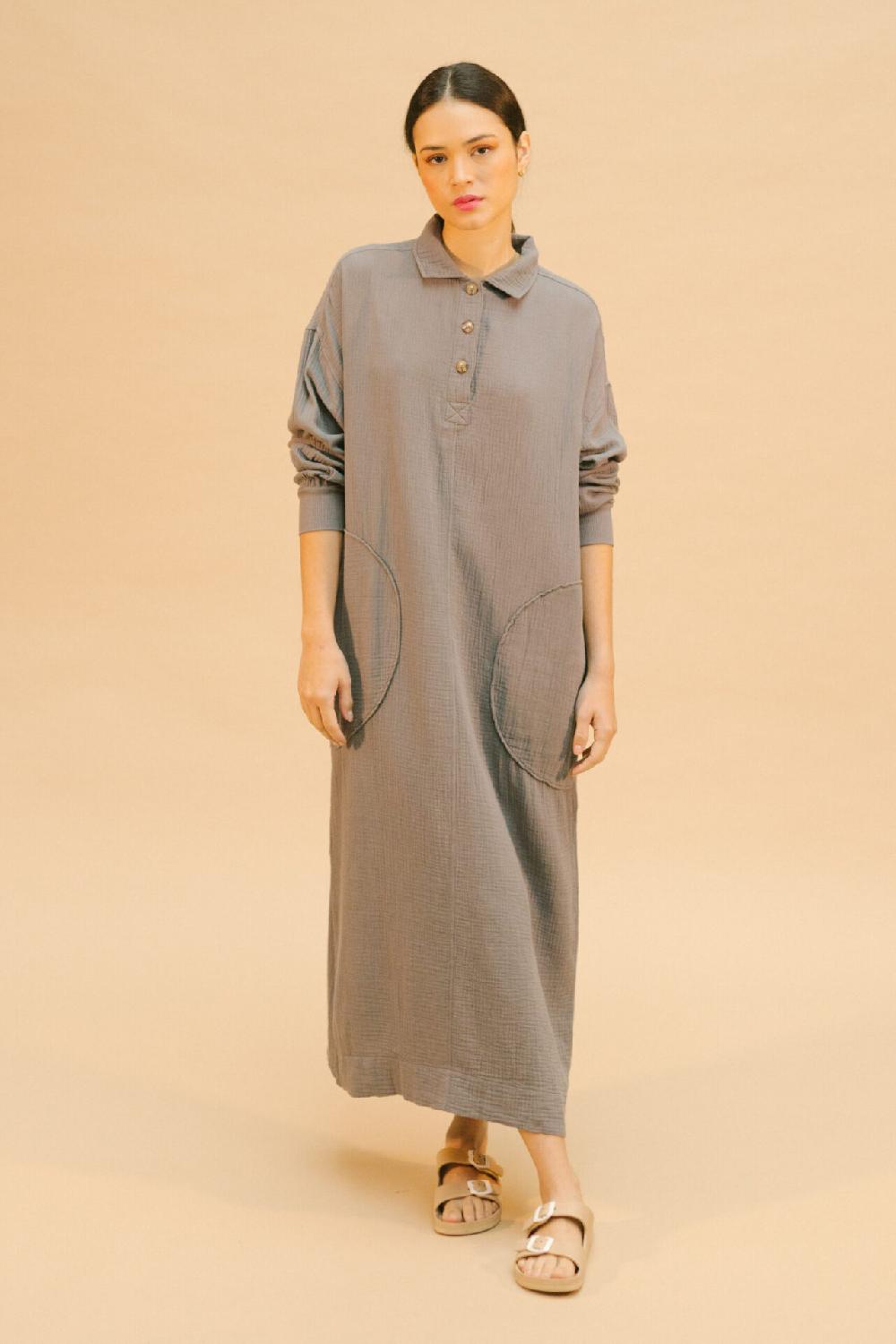 pan producto básico Vestido largo muselina gris