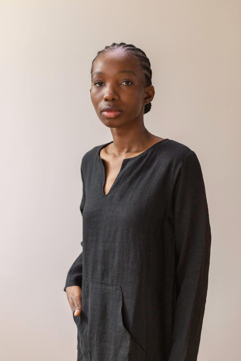 Pan Producto Básico Vestido Lino Negro