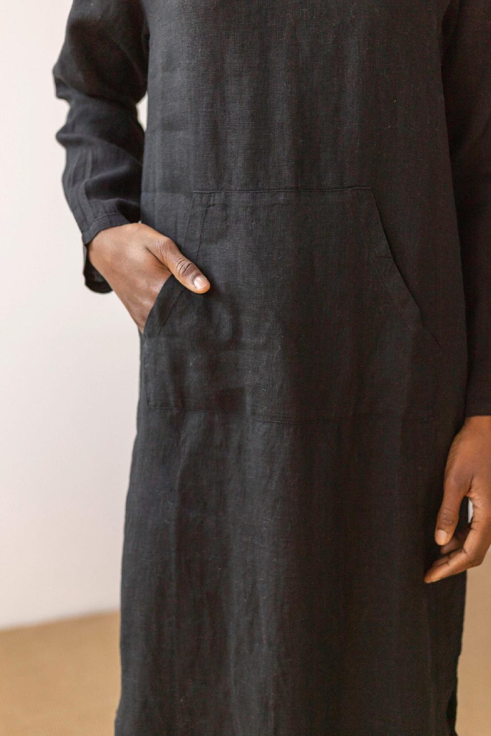 Pan Producto Básico Vestido Lino Negro