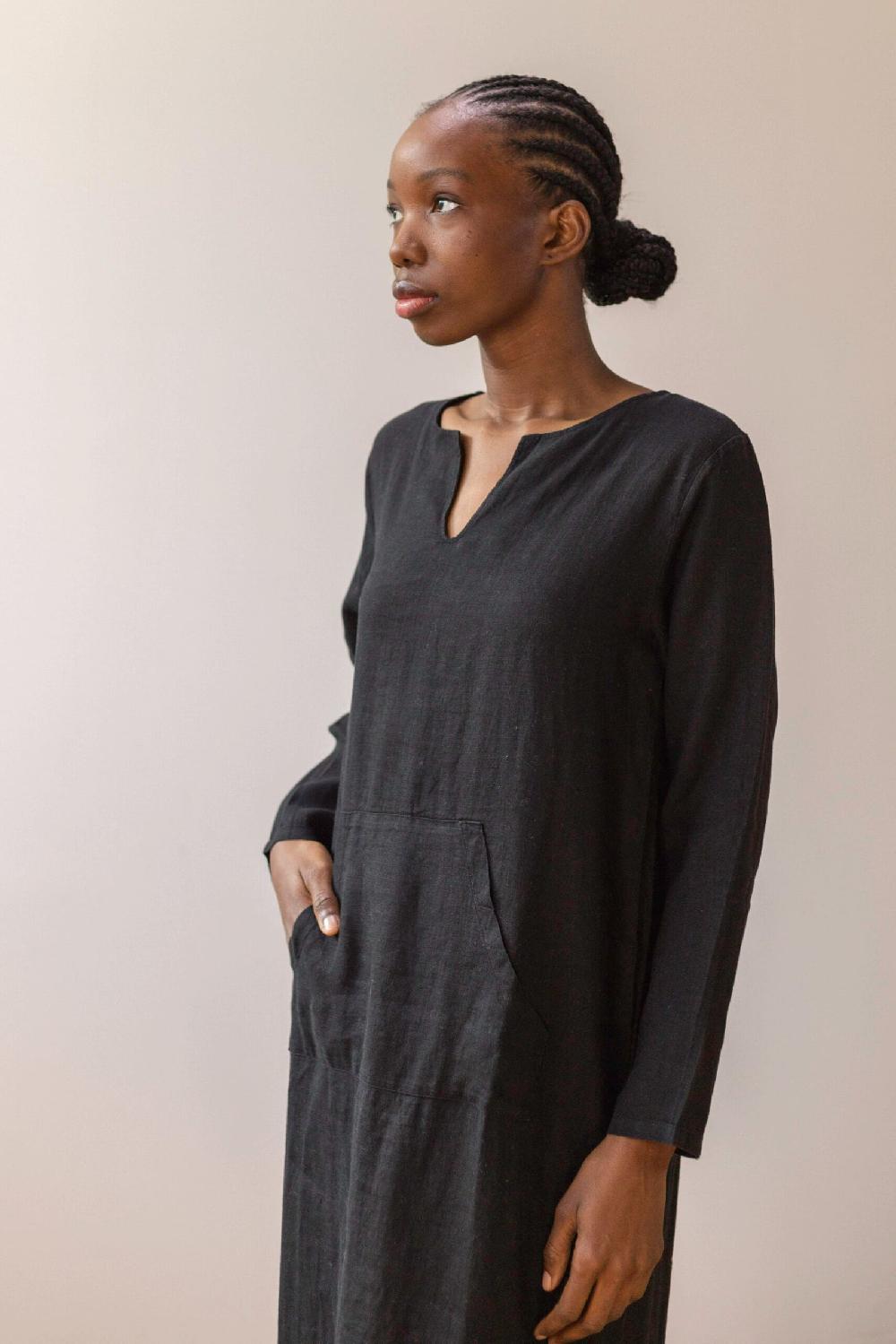 Pan Producto Básico Vestido Lino Negro