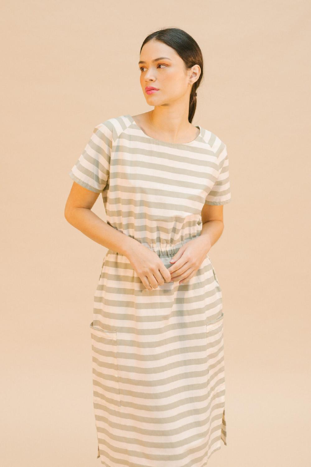 Pan Producto Básico Vestido Midi De Rayas