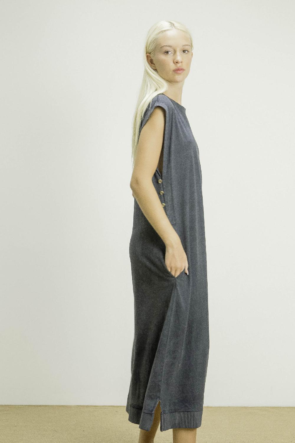 Pan Producto Básico Vestido Negro Botones