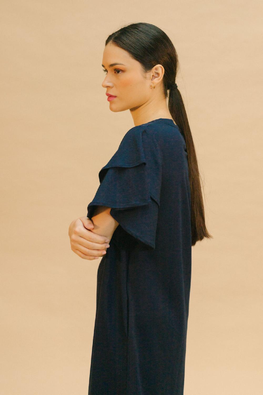 Pan Producto Básico Vestido Volantes Azul Marino