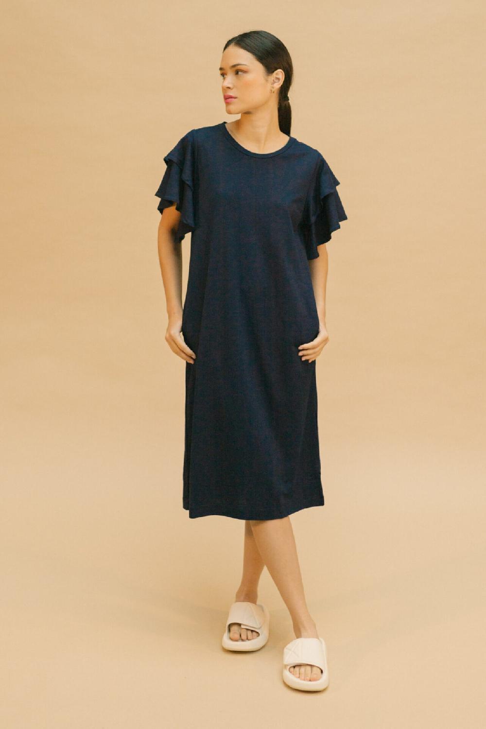 Pan Producto Básico Vestido Volantes Azul Marino