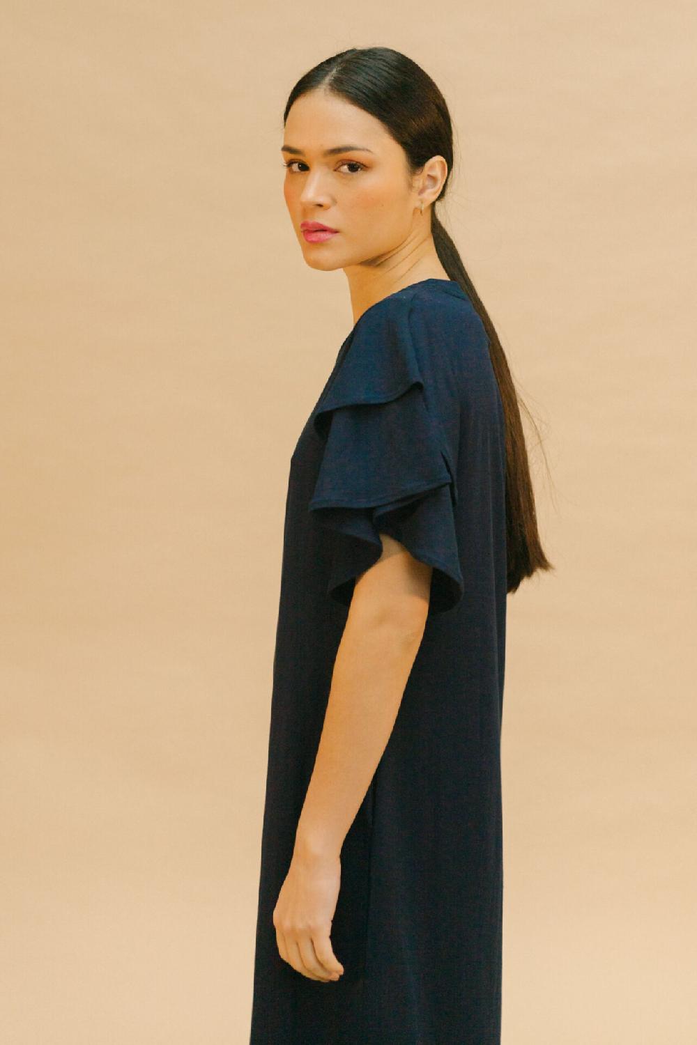 Pan Producto Básico Vestido Volantes Azul Marino