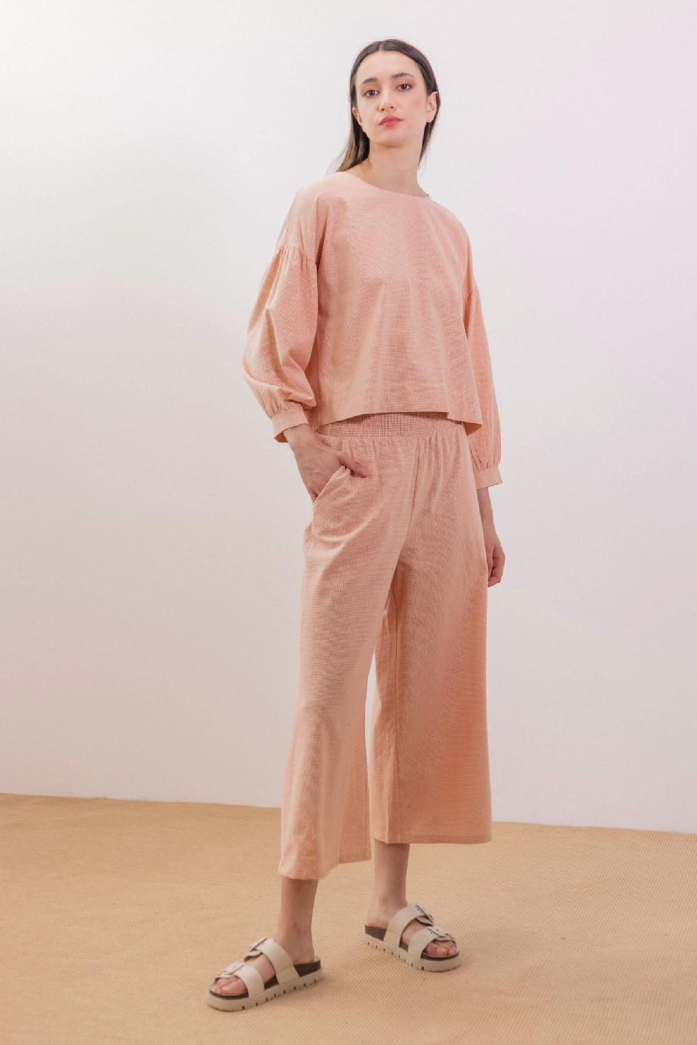 pan producto básico Pantalón culotte cuadritos naranja