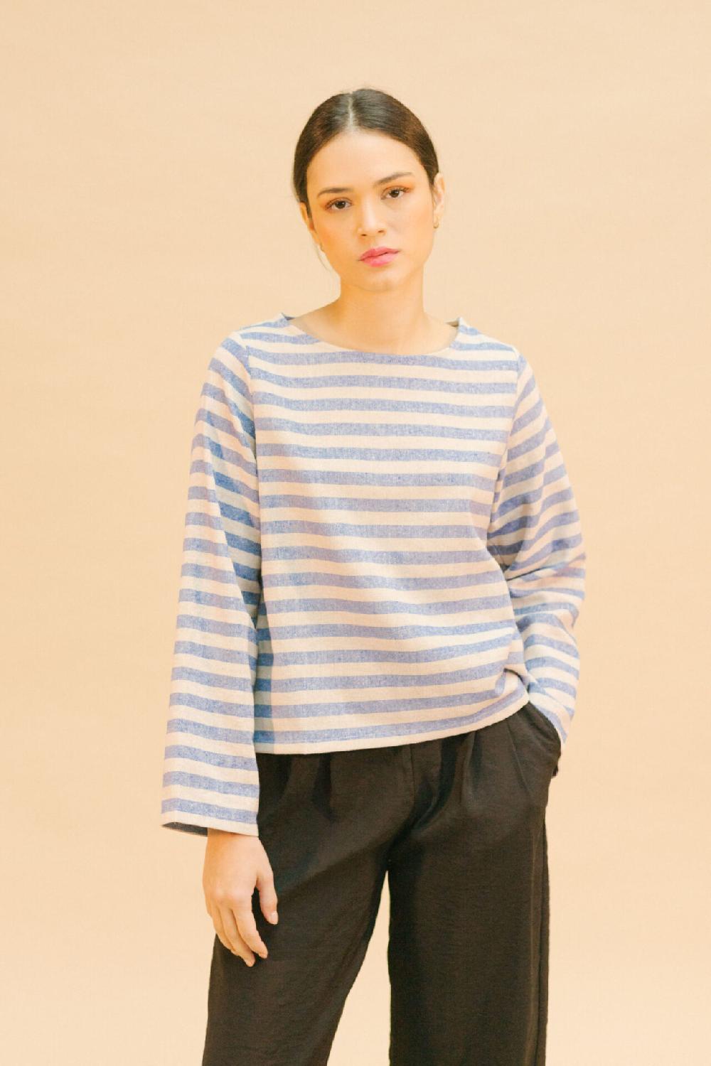 pan producto básico Top rústico rayas azules gruesas