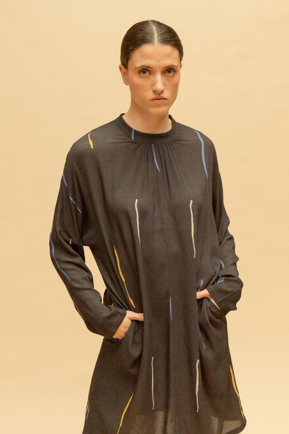 Pan Producto Básico Vestido Estampado Cuello Plisado