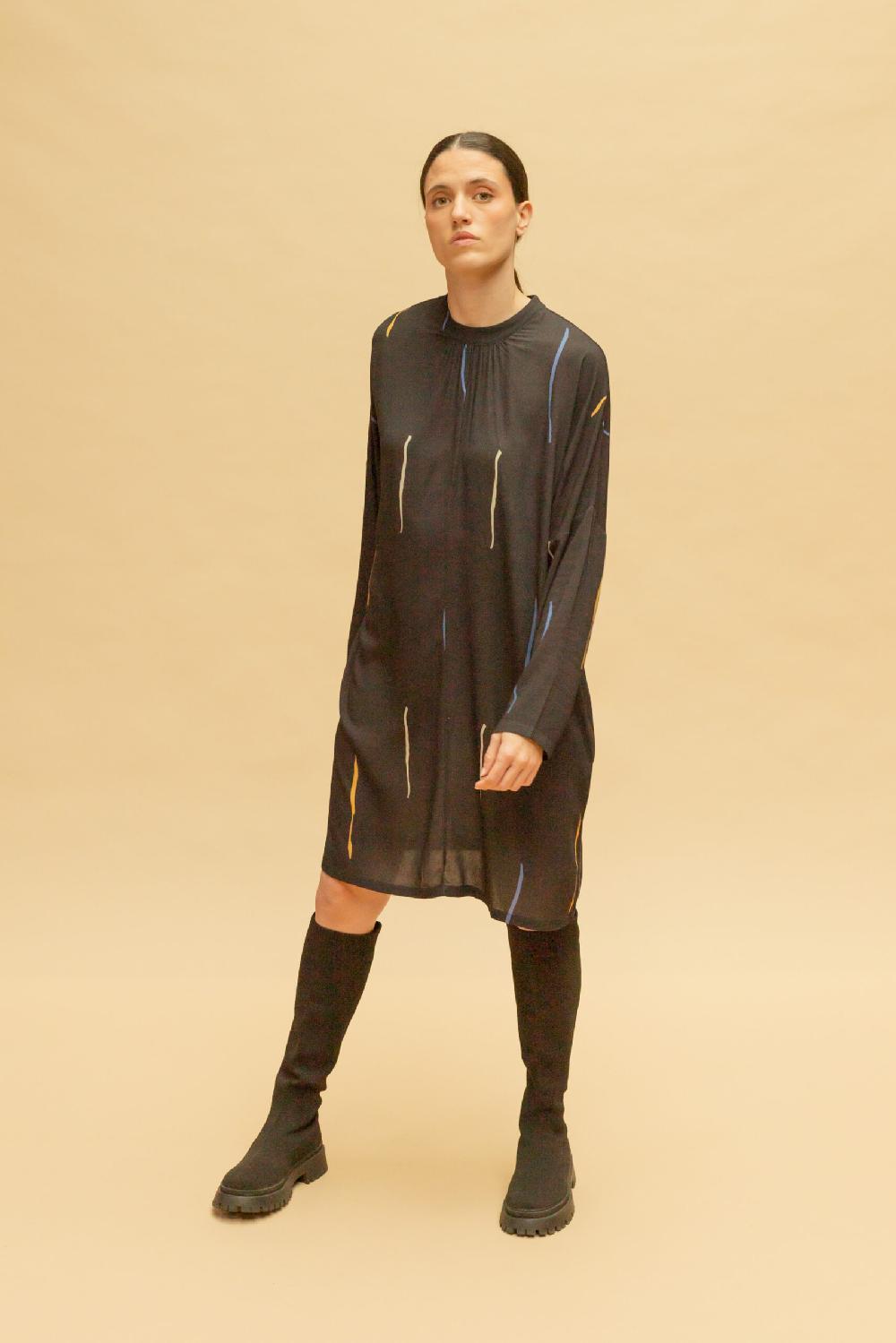 Pan Producto Básico Vestido Estampado Cuello Plisado