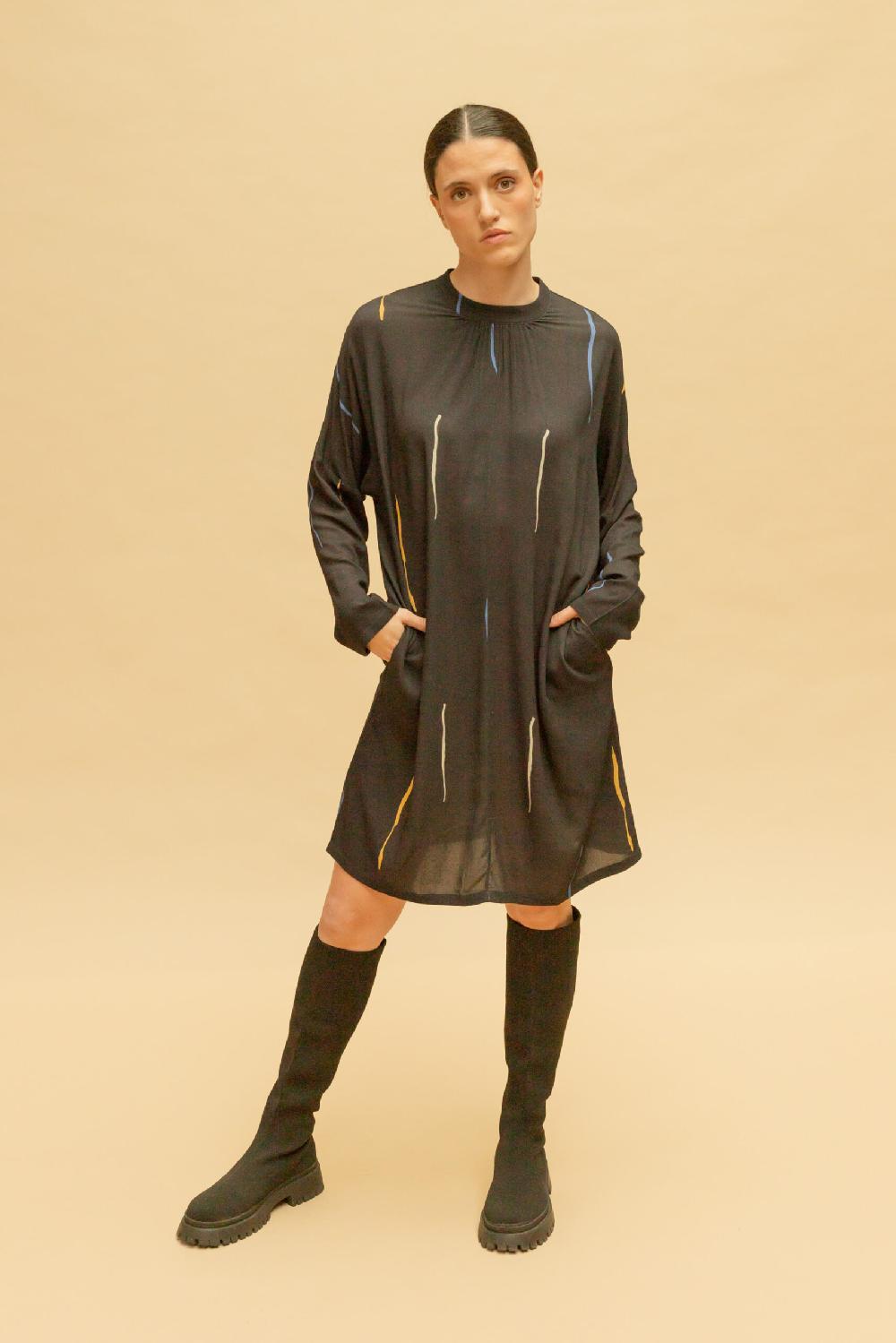 Pan Producto Básico Vestido Estampado Cuello Plisado