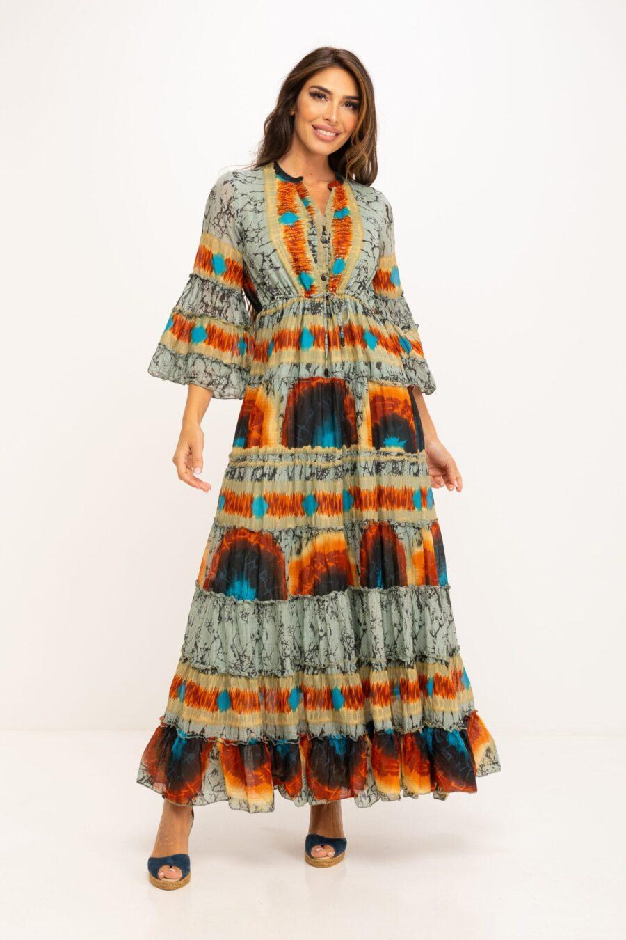 peace&love by calao VESTIDO TYE DYE LARGO CON CUELLO MAO