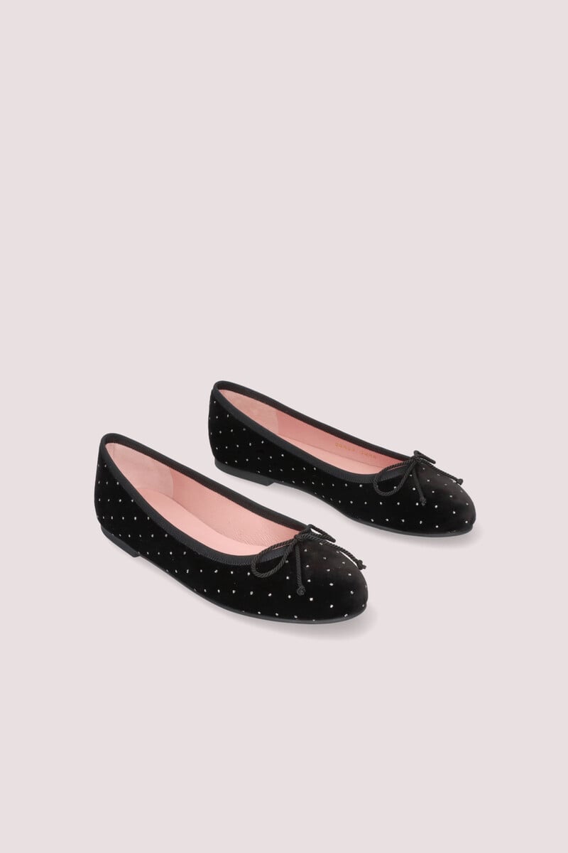 Pedro Del Hierro Bailarinas En Terciopelo Negro Con Puntitos De Purpurina