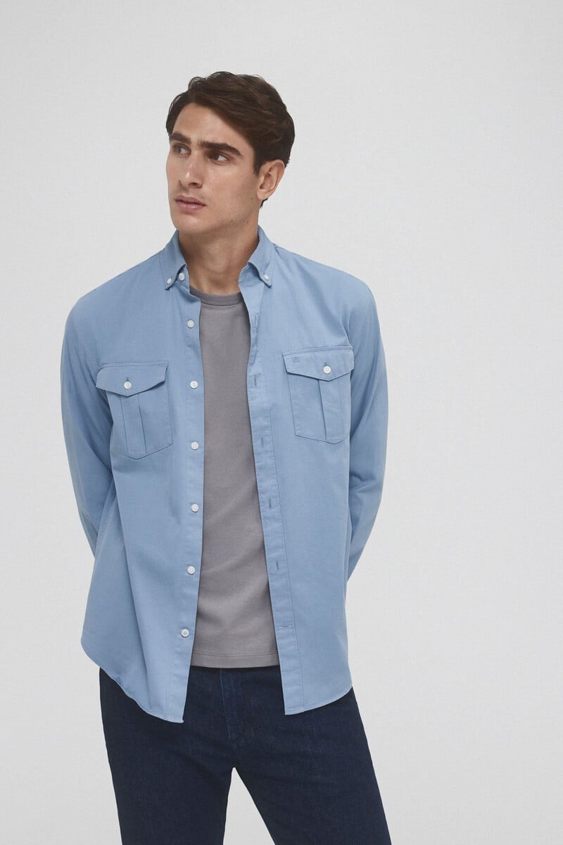 pedro del hierro Camisa gabardina lisa dos bolsillos