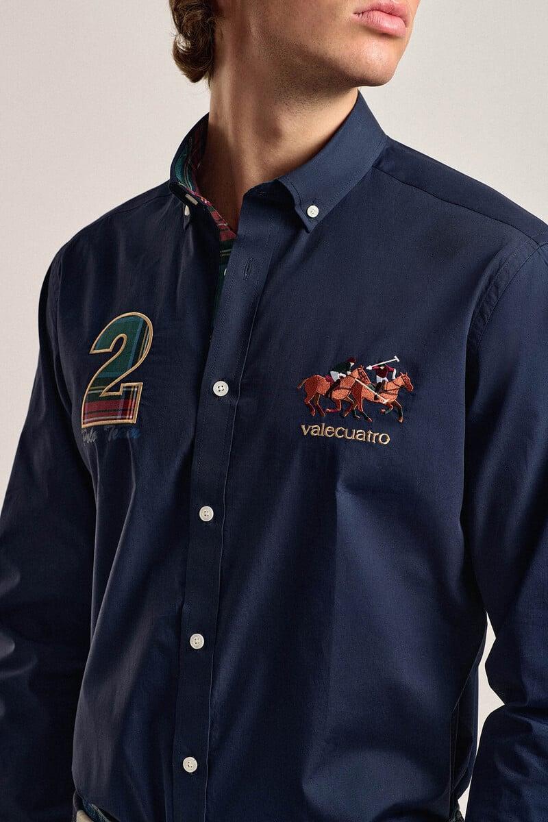 Pedro Del Hierro Camisa Hombre Valecuatro Azul Marino Modelo Caballos