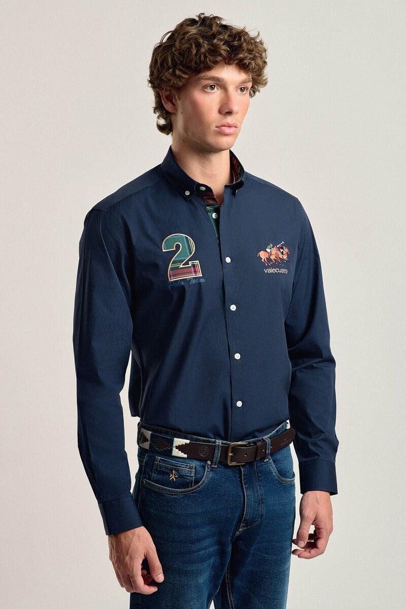 Pedro Del Hierro Camisa Hombre Valecuatro Azul Marino Modelo Caballos