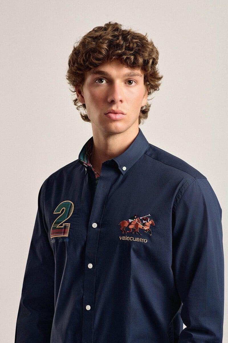 Pedro Del Hierro Camisa Hombre Valecuatro Azul Marino Modelo Caballos