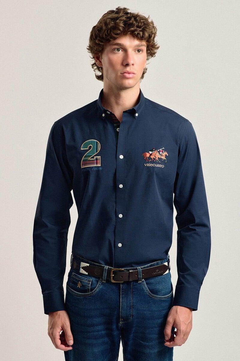pedro del hierro Camisa hombre Valecuatro azul marino modelo caballos