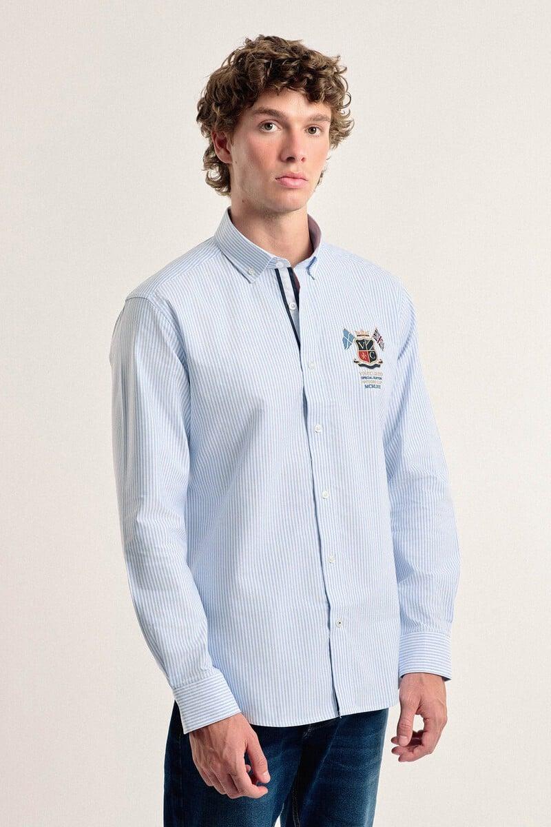 Pedro Del Hierro Camisa Hombre Valecuatro Celeste Modelo Banderas