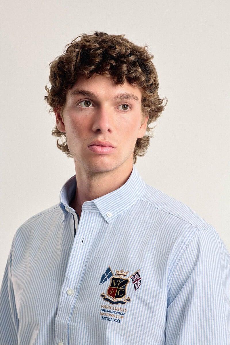 Pedro Del Hierro Camisa Hombre Valecuatro Celeste Modelo Banderas