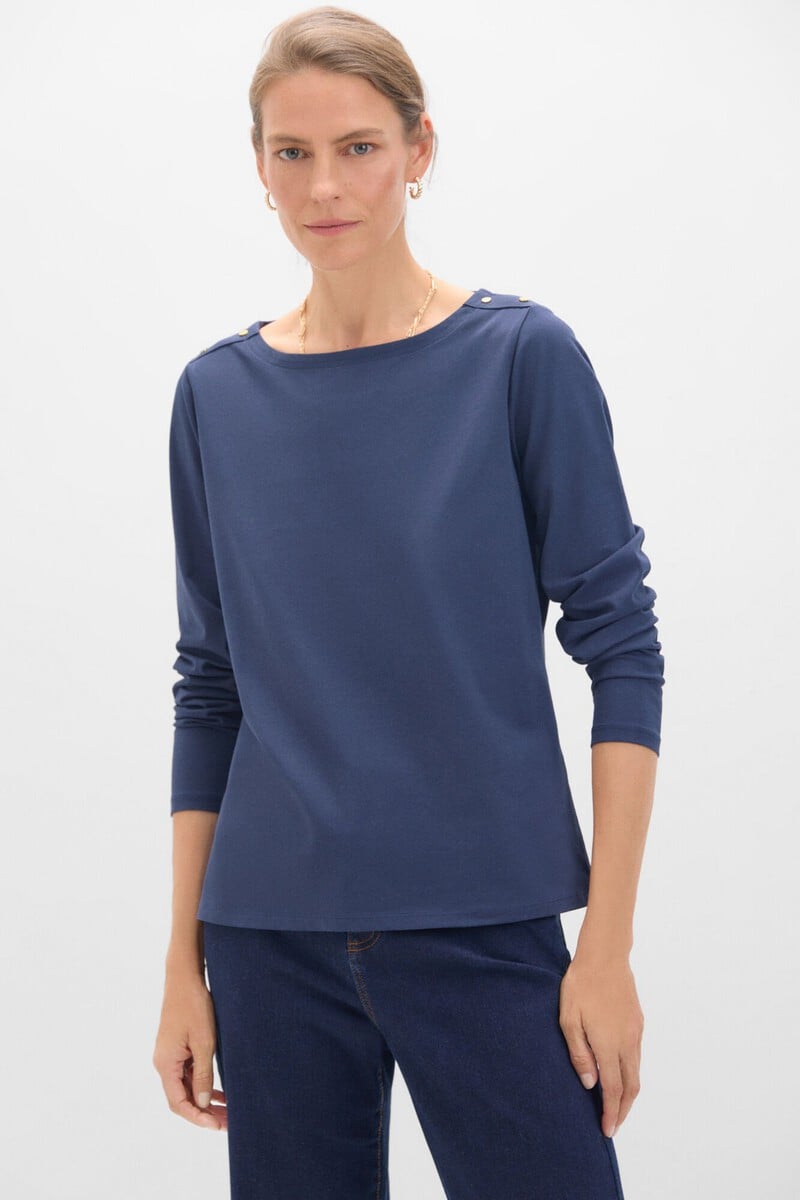 Pedro Del Hierro Camiseta Básica Escote Barco Con Botones Dorados